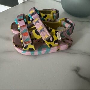 Kids Yellow & Pink Leopard-Print Adjustable Sandals